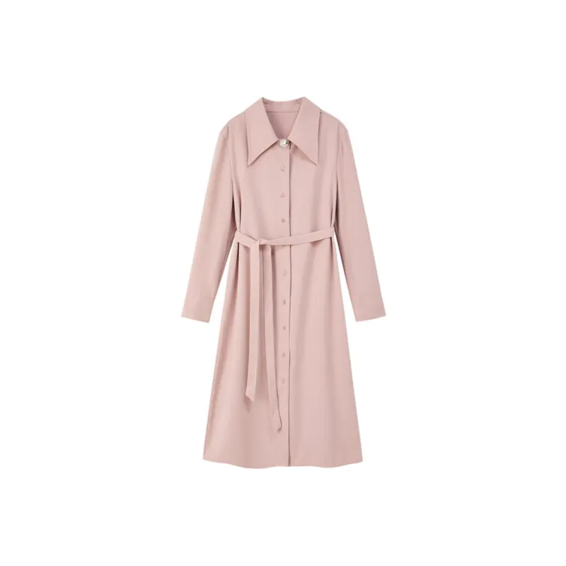 【dme】 Long Sleeved Dress Women's Leather Pink-0