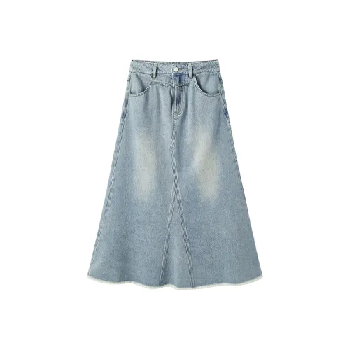 XIANGYING Denim Long Skirt Women's Blue
