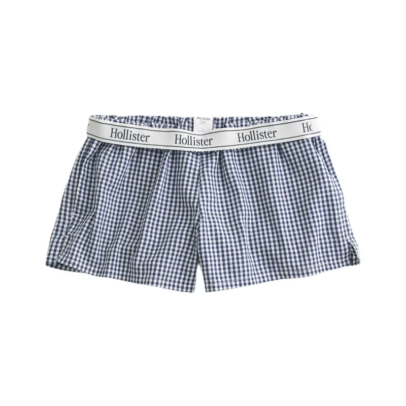Hollister Casual Shorts Women's Marine Blue Plaid-0