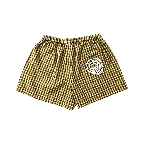 MeiHaoStore Casual Shorts Women's Yellow And Brown Plaid-0