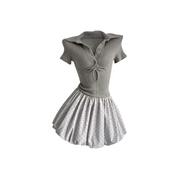 GLEE DIARY Short Sleeved Dress Women's Gray