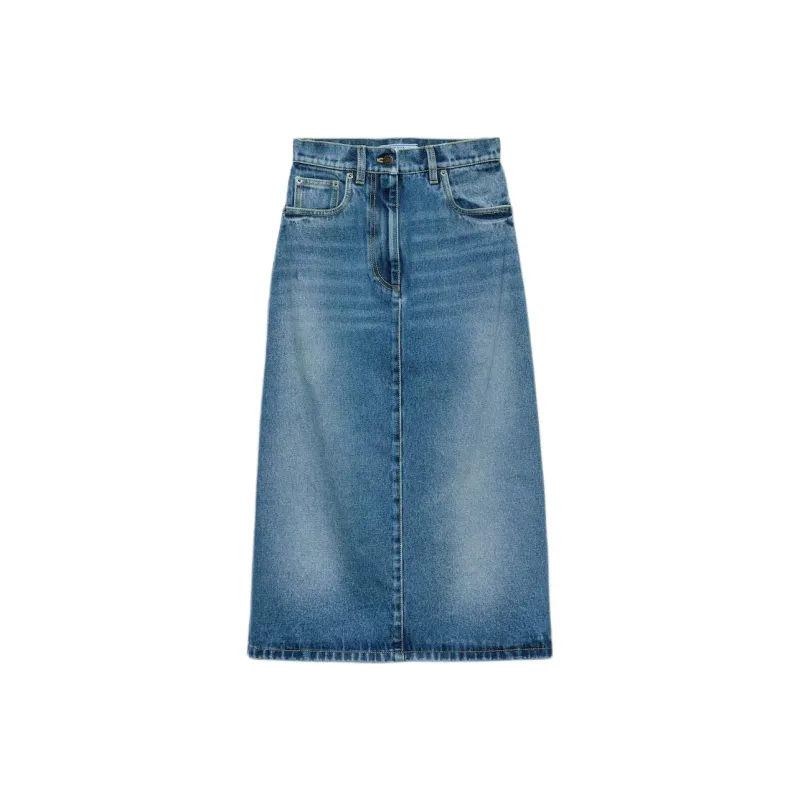 PRADA Denim Long Skirt Women's Blue-0