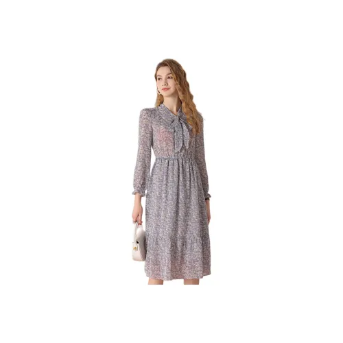 FENHONGMALI Long-Sleeved Dresses Women's Blue