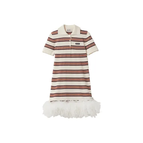 MIU MIU Silk And Cotton Polo Raffia Short-Sleeved Raffiaes Women's White