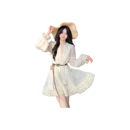 Oudifu Long Sleeved Dresses Women's White