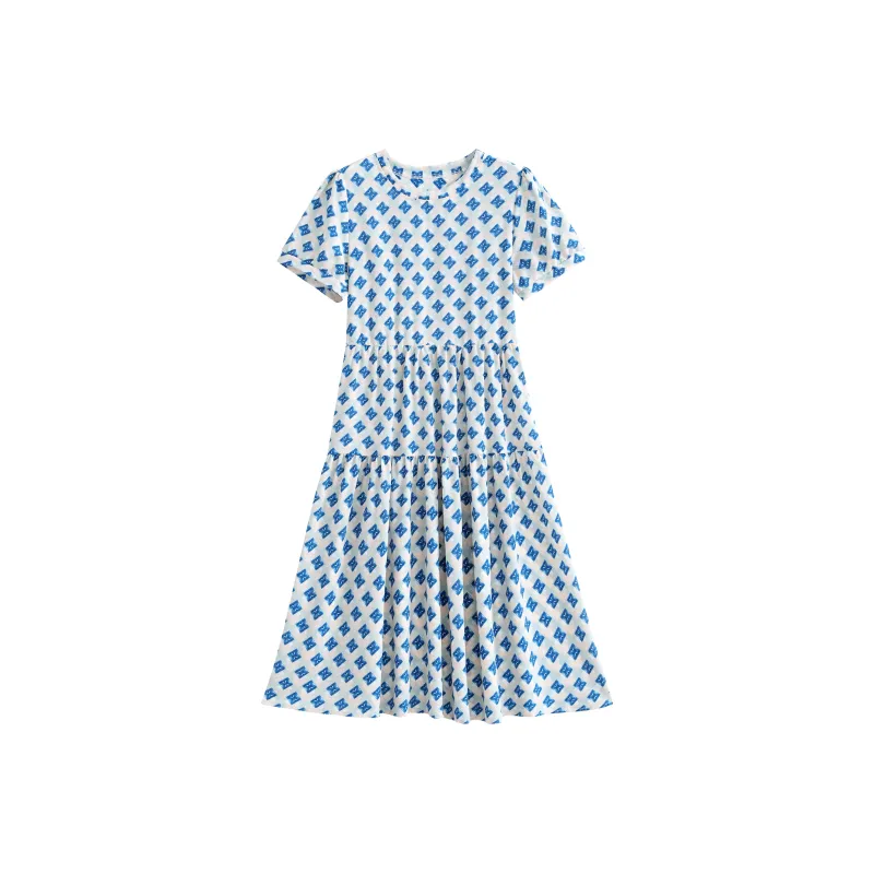 Korean Style Short Sleeved Dress Women's Blue-0