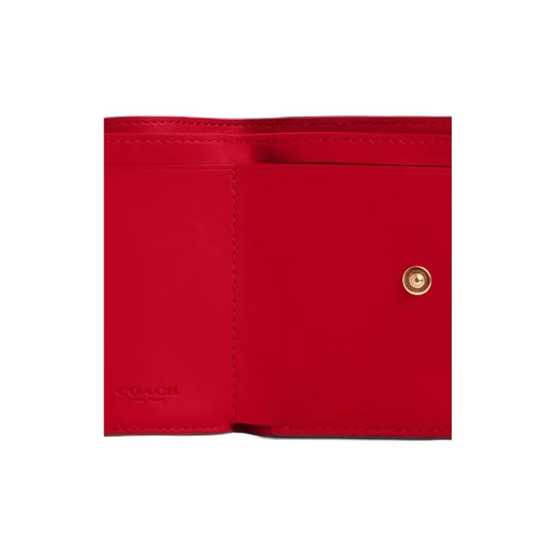 COACH Coated Canvas With Leather Wallet Mini Women's Red-2