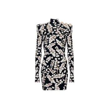 BALMAIN Redcurrant print Velvet Mini Dress