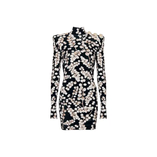 BALMAIN Redcurrant print Velvet Mini Dress