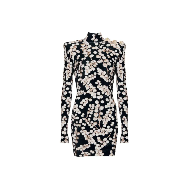 BALMAIN Redcurrant print Velvet Mini Dress-0
