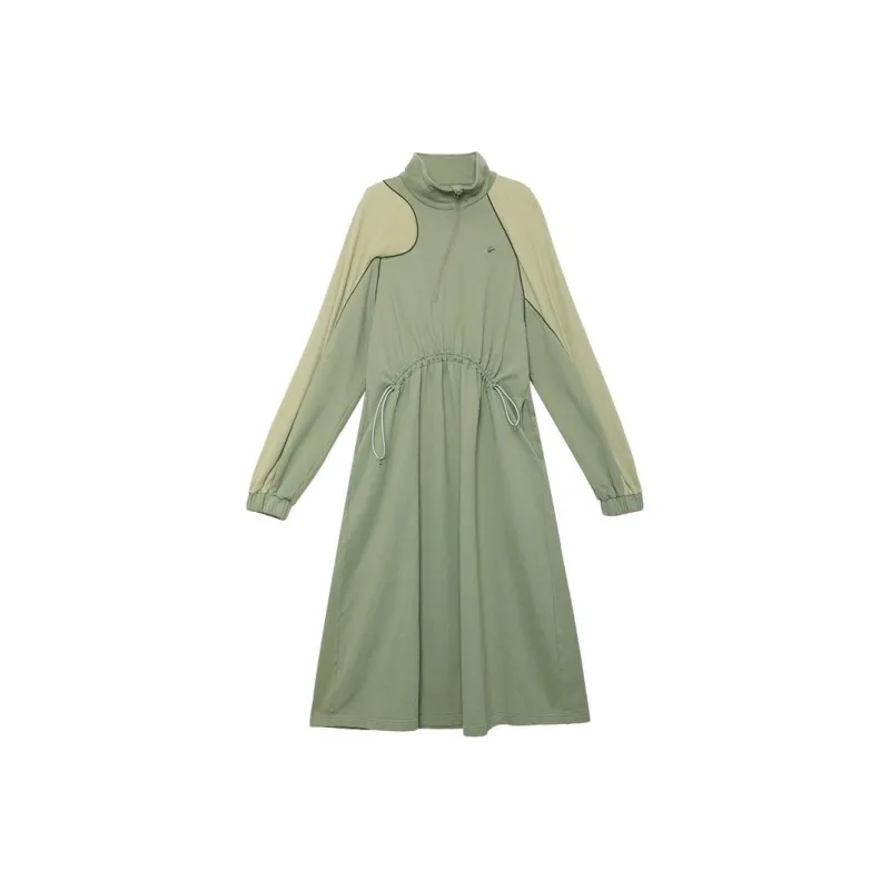 Half Circle Long-Sleeved Dresses Women's Pea Green-0