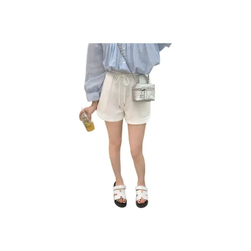 QIANGKOUPAOCAI Casual Shorts Women's Ecru