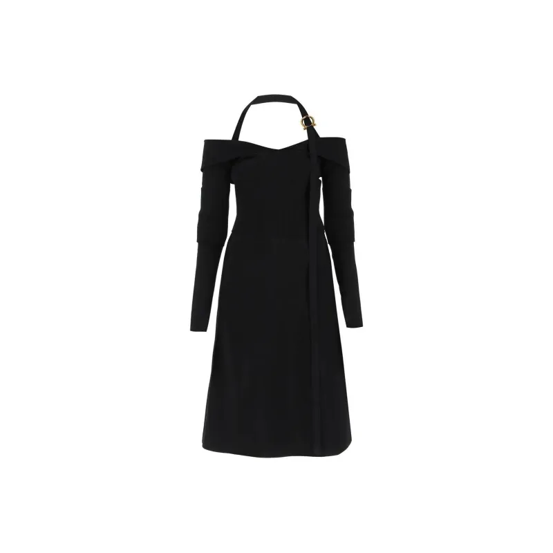 Ferragamo Off Shoulder Long Sleeved Midi Dress-0