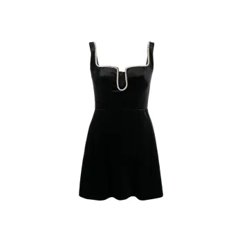 Self-portrait Velvet Crystal-trim Minidress