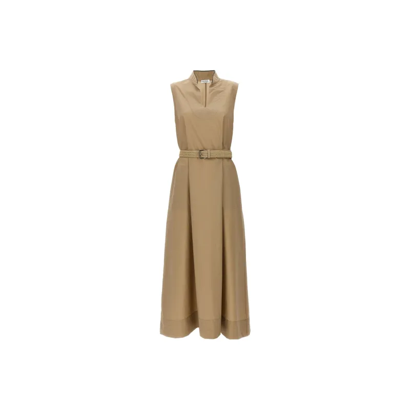 Brunello Cucinelli Beaded Trim V Neck Tunic Dress-0