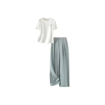 IHIMI Casual Suits Women's Ecru Top+Turquoise Bottom