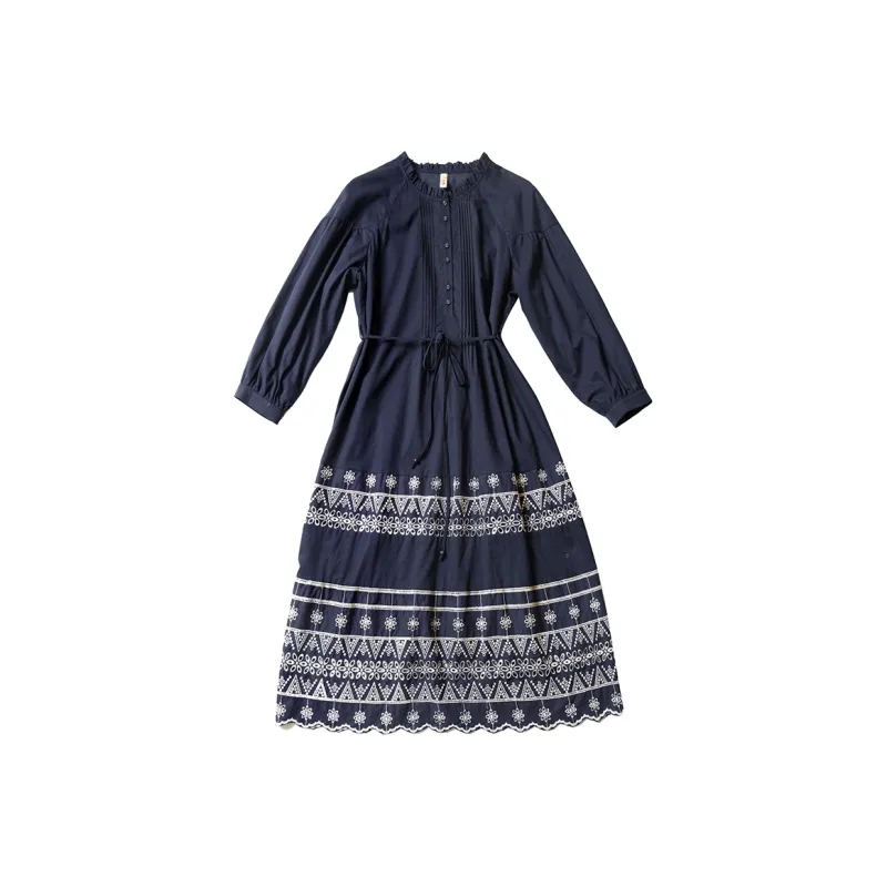HONGNIAN Long-Sleeved Dresses Women's Navy Blue-0