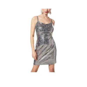 GUESS Lea Faux-Suede Dress Slip Dresses Women's Silver
