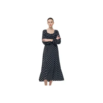 GOELIA Long Sleeved Dress Women's Black With White Dot