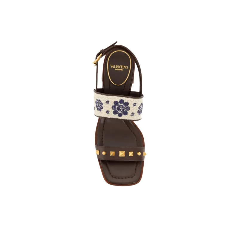 Valentino Rockstud One Strap Sandals 6cm Women's Brown-4