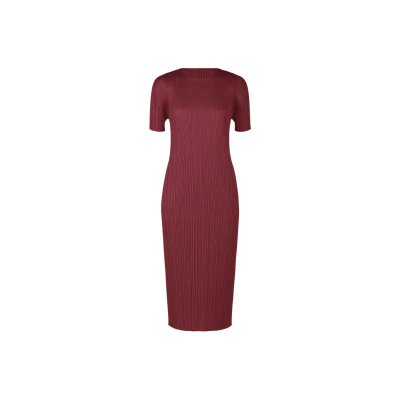 PLEATS PLEASE ISSEY MIYAKE Short Sleeved Dresses Women's Burgundy-0