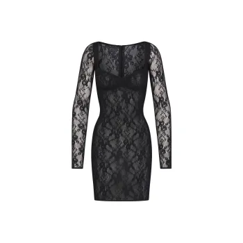 SKIMS STRETCH LACE LINED LONG SLEEVE UNDERWIRE DRESS Long Sleeved Dresses Women's ONYX/Onyx