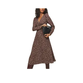 REFORMATION Liara Dress Long-Sleeved Dresses Women's Pinot Noir