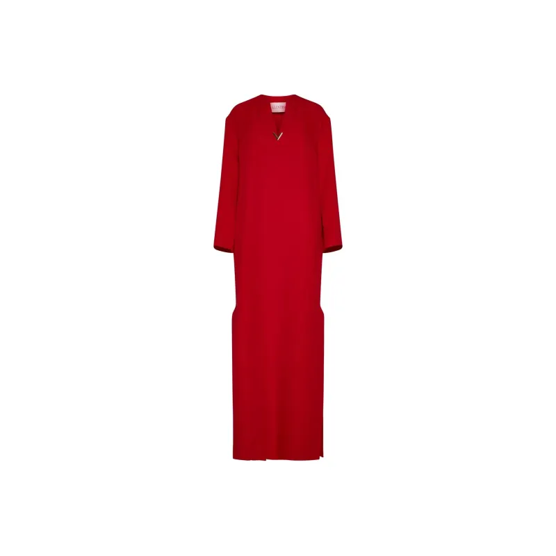 Valentino V Neck Logo Plaque Long Sleeved Dress-0
