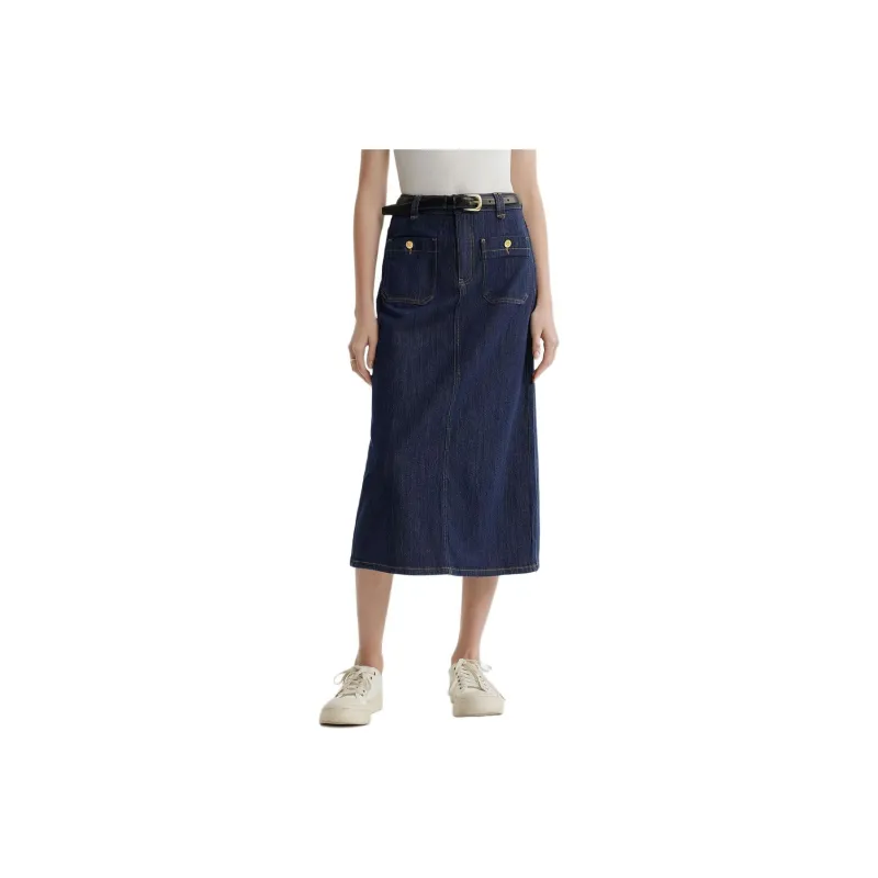 E.land Denim Long Skirt Women's Dark Denim-0