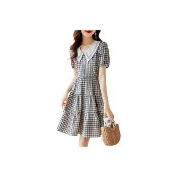 Still Quiet Short-Sleeved Dresses Women's Black White