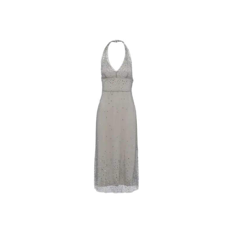PRADA Crystal embroidered Halterneck Tulle Dress-0