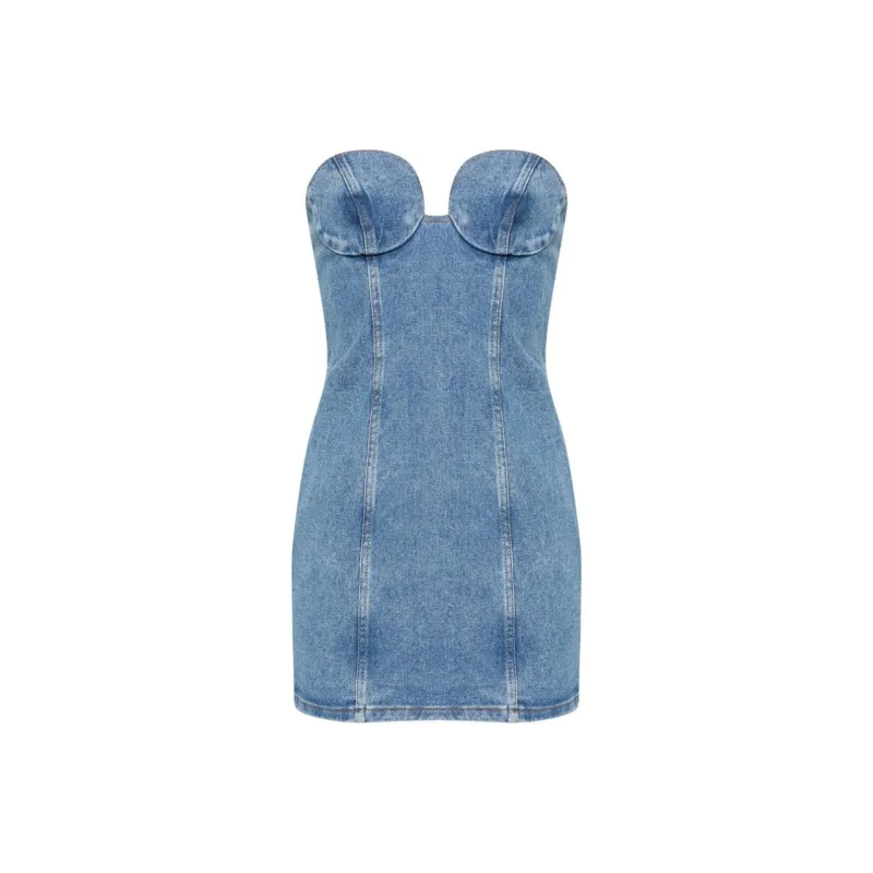 Magda Butrym Strapless Denim Mini Dress-0