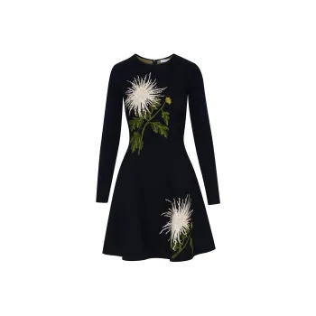 Oscar De La Renta Chrysanthemum Jacquard Long sleeved Dress