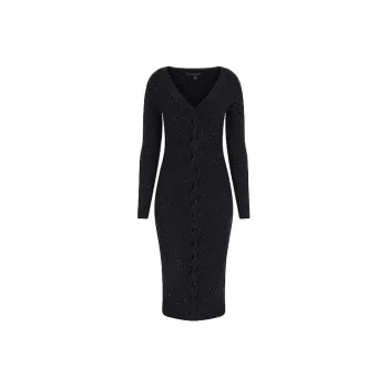 GUESS Micro Sequins Midi Sweater Dress Long-Sleeved Dresses Women's Black