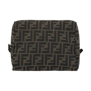 FENDI Fabric Clutch Toiletry Bag Makeup Bag Medium Size Women's Green