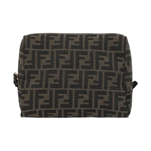 FENDI Fabric Clutch Toiletry Navy Bag Makeup Navy Bag Medium Size Women's Green