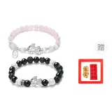 S999 Fine Silver Chinese Auspicious Animal Beaded Bracelet (Black+Pink)