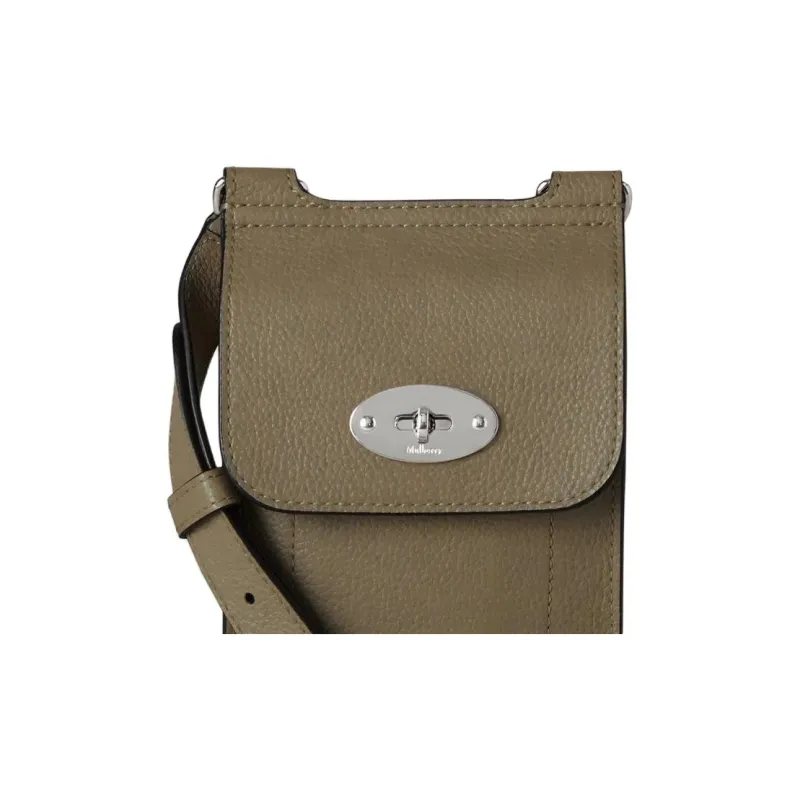Mulberry Grained Leather Cell Phone Pouch Shoulder Bag Crossbody Bag Mini Men's Linen Green-4