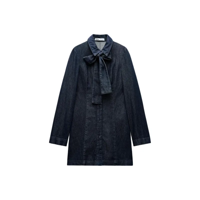 ZARA Trf Long Sleeved Dress Women's Indigo-0
