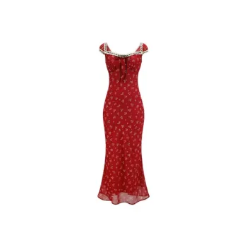 AFGGD Short Sleeved Dress Women's Red