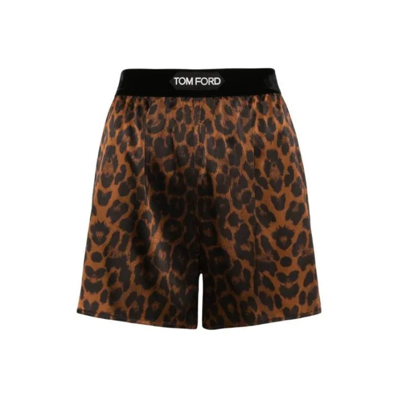TOM FORD Leopard print Logo Waistband Shorts-0