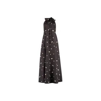 ASPESI Polka-Dot Printed Tie-Neck Midi Dress
