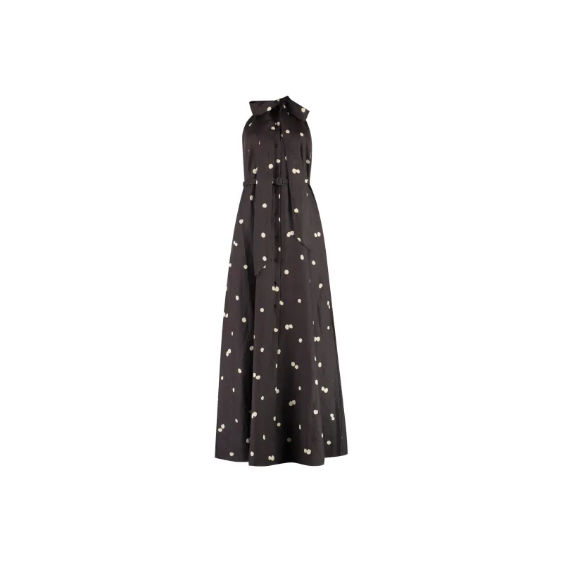 ASPESI Polka-Dot Printed Tie-Neck Midi Dress-0