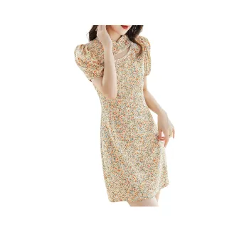 Like The Age Of Water Short Sleeved Dress Women's Yellow Floral