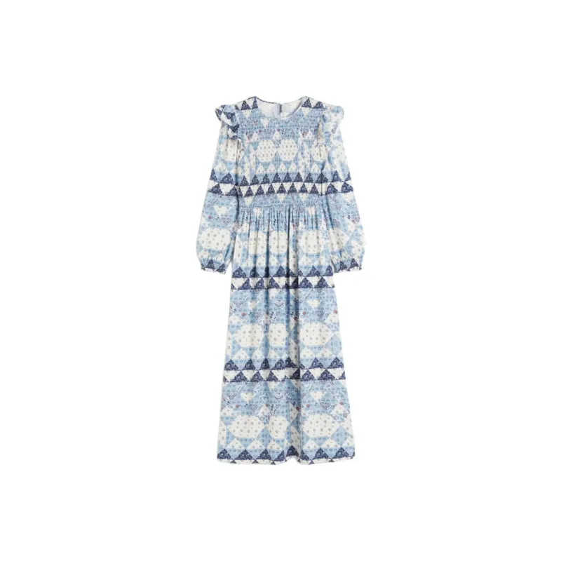 H&M Long-Sleeved Dresses Women's Light Blue/Pattern-0