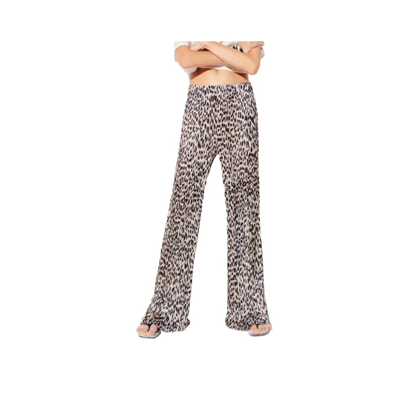MOCO Casual Pants Women's Camel Brown Leopard Print-0