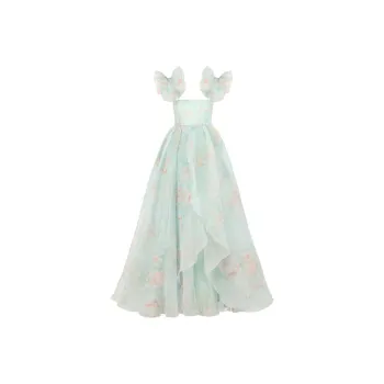 Selkie Collection SS24 Sleeveless Dress Women's Light Blue Base Mint Herbal Print