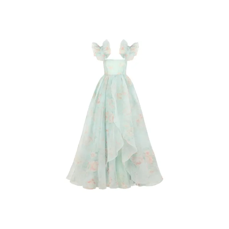 Selkie Collection SS24 Sleeveless Dress Women's Light Blue Base Mint Herbal Print-0