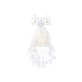 Yvetteclassic Short Sleeved Dress Women's Apricot Includes Detachable Large Hem+Large Bowknot