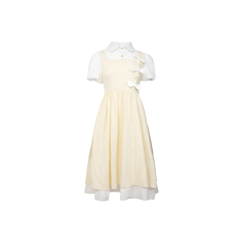 YGPRW Short Sleeved Dress Women's Yellow-0